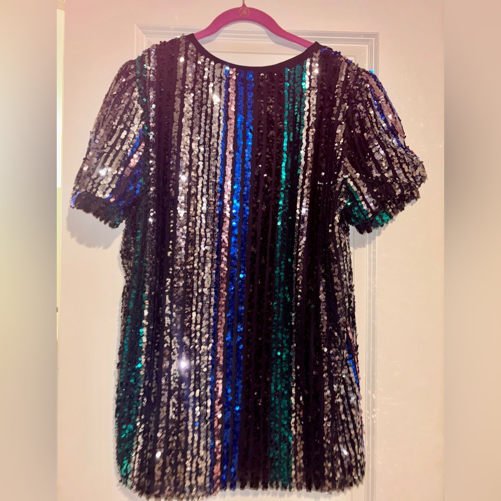Sequin Striped Blouse - Black, Blue, Green